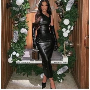 ZARA FAUX LEATHER MIDI BLACK DRESS NWT BLOGGERS FAV